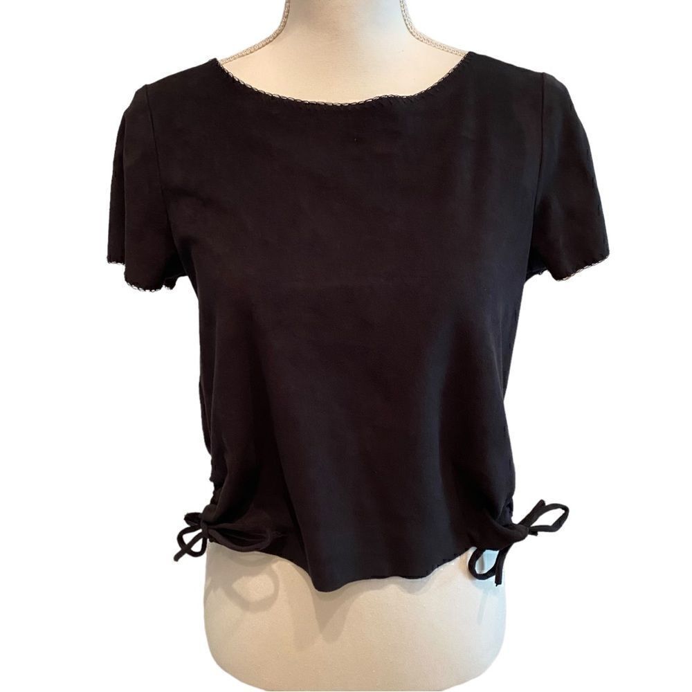 Hollister Faux Suede Top Blouse Size Small Navy